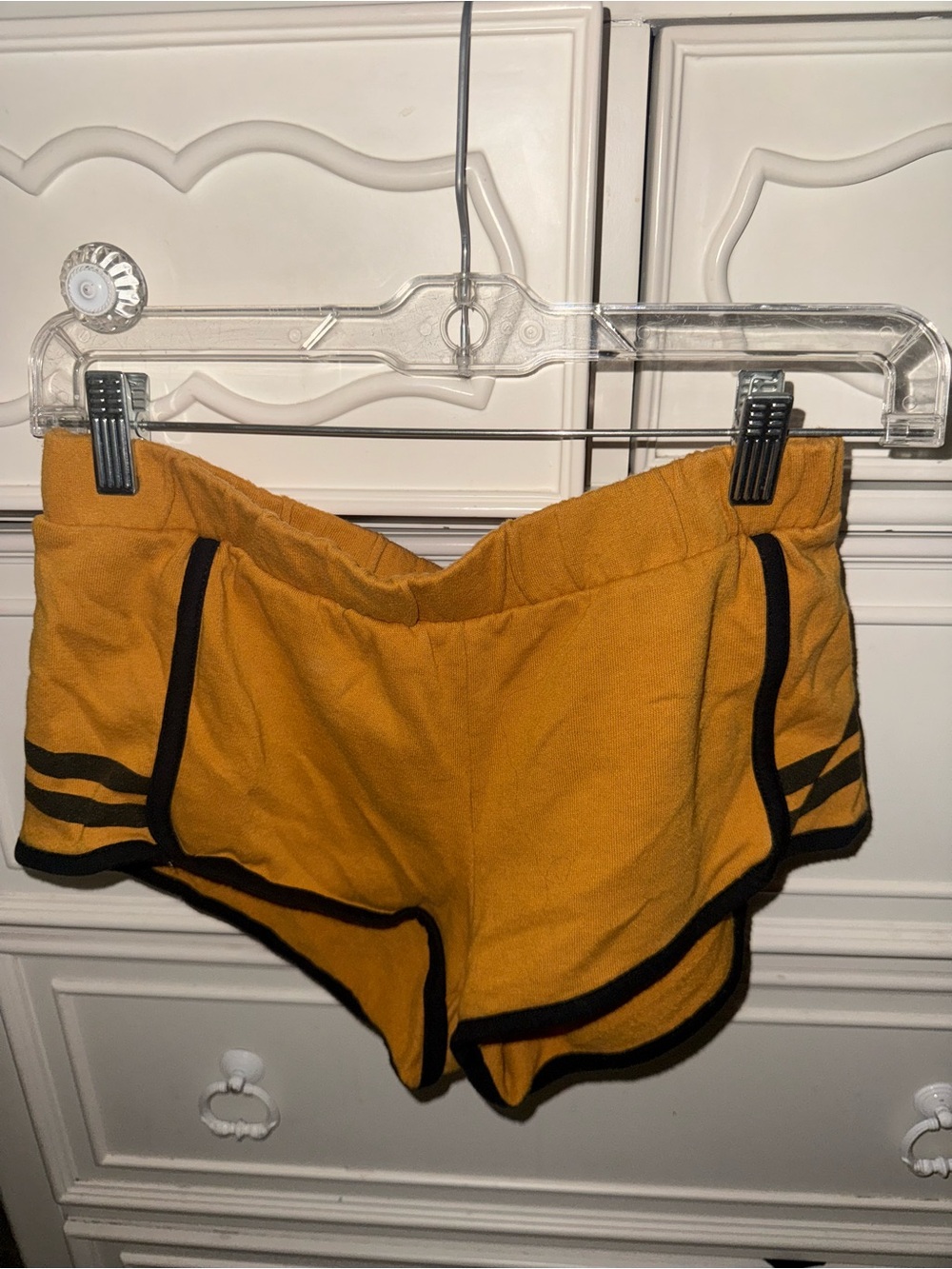 Mustard Yellow Women's Athletic Shorts with Black Trim